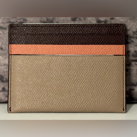 NWT Coach Colorblock Flat Card Case Crossgrain Leather Stone Melon Multi 12070 - Picture 5 of 6